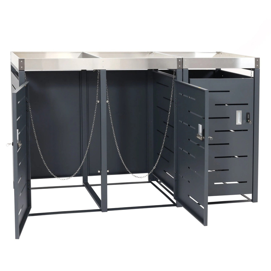 PROREGAL Mülltonnenbox 3er Set Anthrazit aus verzinktem Stahl für 80-240 Liter, B/T/H: 110 x 62 x 175 cm - Bild 2