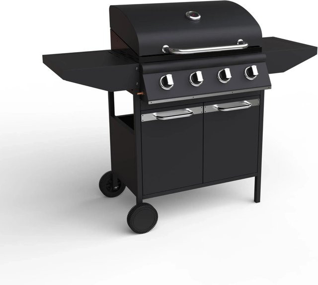DELUKE Gasgrill COMMI Grillwagen aus Stahl in Schwarz mit Piezo Zündung und 2 Ablagen - Bild 1