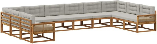 vidaXL Outdoor-Sofagarnitur in U-Form aus massivem Akazienholz mit Kissen, Farbe: Natur und Grau - Bild 1