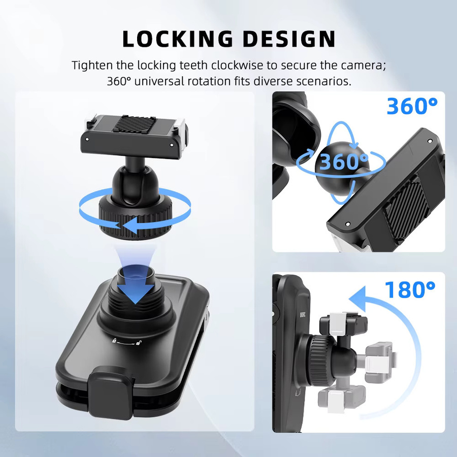 BRDRC Magnetischer Rucksack-Clip für DJI Action 6/5 Pro/4 Kamera-Zubehör, 360 Grad drehbarer Schnellwechsel-Adapter, Schwarz - Bild 5