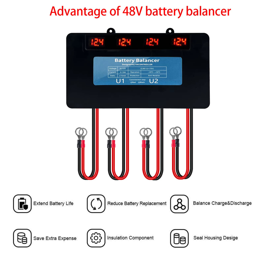 HXCONTROLLER Batterie Balancer PLC-10 ha01 ha02 hc01 hc02 Equalizer Regler für 48V 96V LiFePO4 und Blei-Säure Batterien in Schwarz - Bild 3