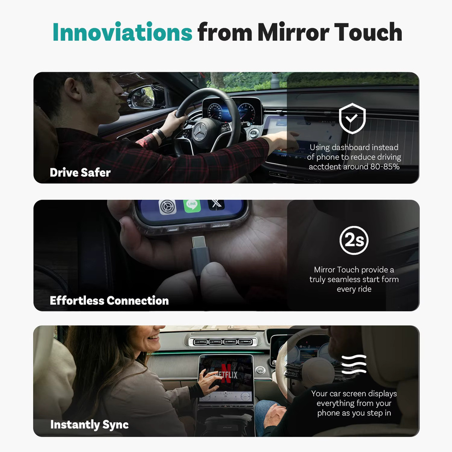 Ottocast Mirror Touch Wireless CarPlay Videobox für iOS und Android in Schwarz - Bild 4