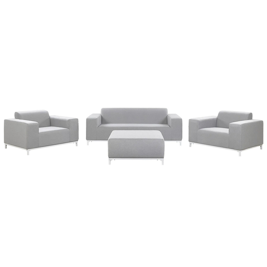Beliani Lounge Set ROVIGO Hellgrau mit 3-Sitzer Sofa, Sessel und Ottoman aus wetterfestem Metall und UV-beständigem Polyester - Bild 2