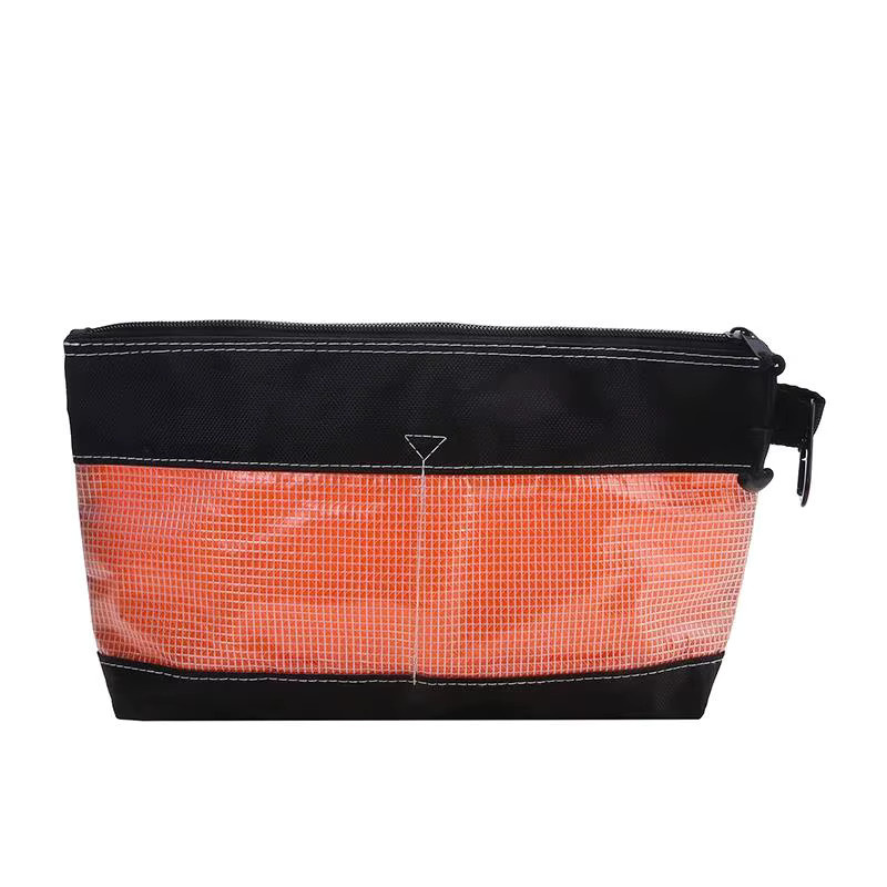 Robuste, transparente Werkzeugtasche mit Reißverschluss und Netzfenster in Orange, B/T/H: 30,0 x 24,5 x 17,0 cm - Bild 6
