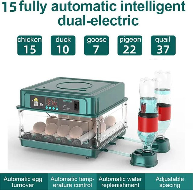 Avehrit Automatischer 15-Eier-Inkubator mit Schubladendesign und digitaler Temperatur- und Feuchtigkeitsüberwachung für Hühner, Enten, Gänse und Wachteln - Bild 1