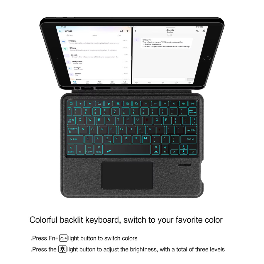 LFOIQN Tastaturhülle für iPad 10,2 Zoll (7., 8. und 9. Generation), iPad Air 3 und iPad Pro 10,5 Zoll, magnetisches Smart Cover mit Hintergrundbeleuchtung in Schwarz - Bild 5
