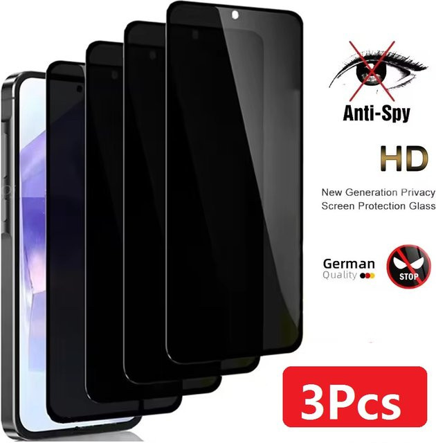 3er-Set Privatsphäre Panzerglas Displayschutz für Samsung Galaxy A04, A04e, A04s, A33, A03s, A03, A32, A73, A53, A55 Core mit voller Abdeckung in Transparent - Bild 1