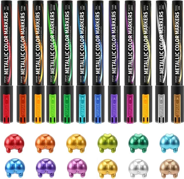 DSPIAE MKA Super Metallic Farbmarker-Set mit Doppelspitzen, 12-teilig, Multicolour für Gundam-Modelle, Gunpla und Hobby-Malerei - Bild 1