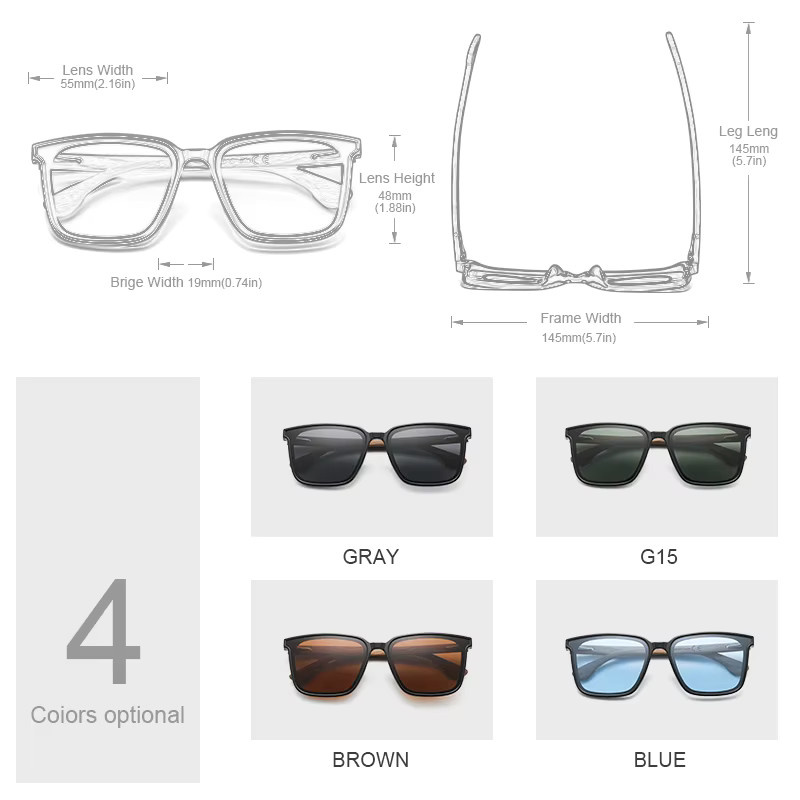 Hu GR8052 Sonnenbrille Square, Holzbeine, polarisiert, Unisex - Bild 2
