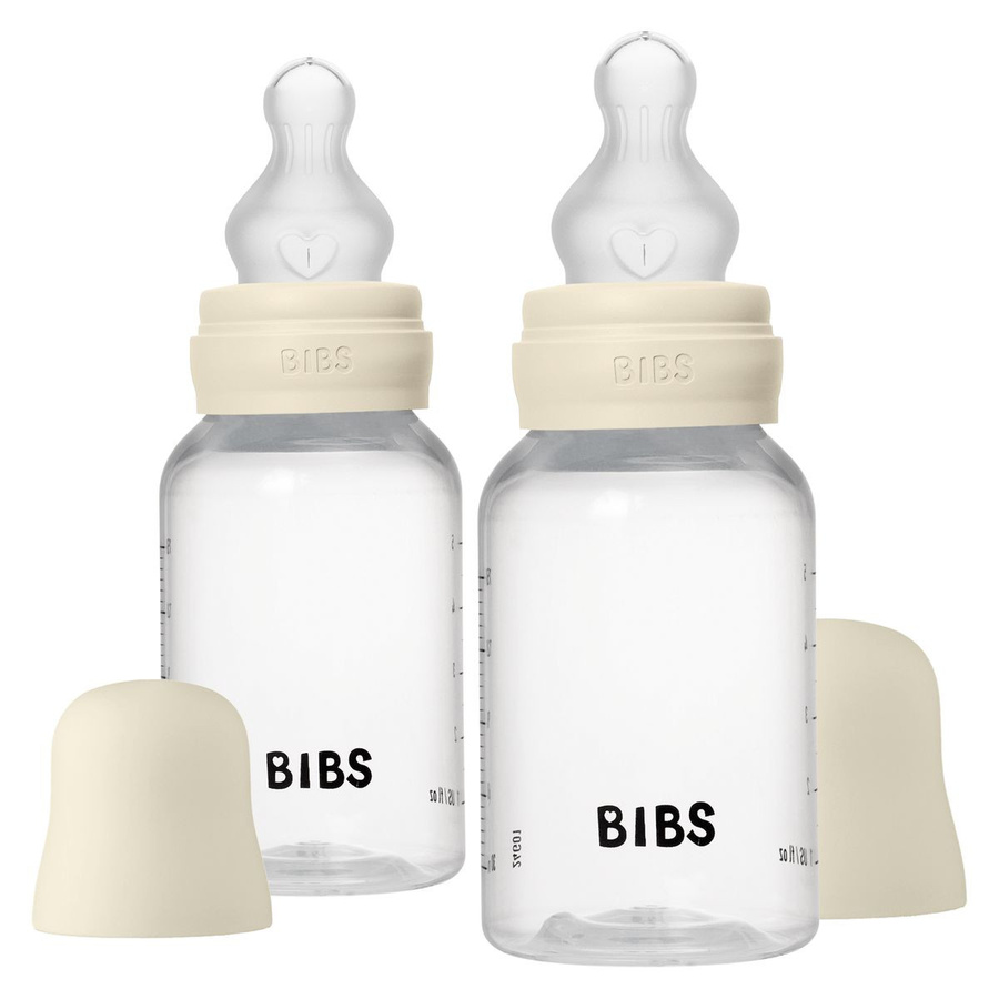 Bibs Baby Flaschen 2er Pack aus Polypropylen mit Silikon-Trinksauger, Ivory/Beige, 150 ml, BPA-frei mit Anti-Colic-Ventil und Messskala - Bild 1