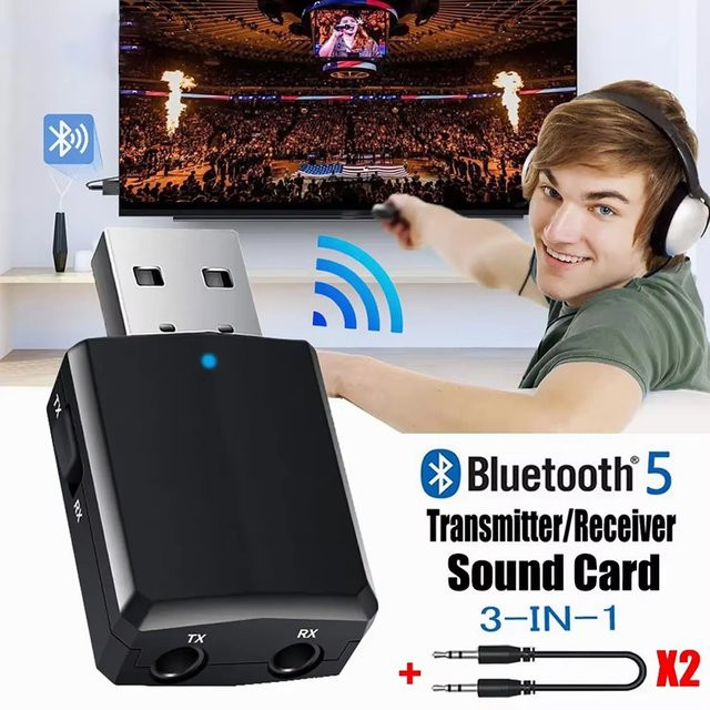 Mrgabwte 3-in-1 Bluetooth 5.0 Audio-Adapter Schwarz mit 3,5 mm Klinkenanschluss als Sender und Empfänger für Auto, TV, PC und Kopfhörer - Bild 1