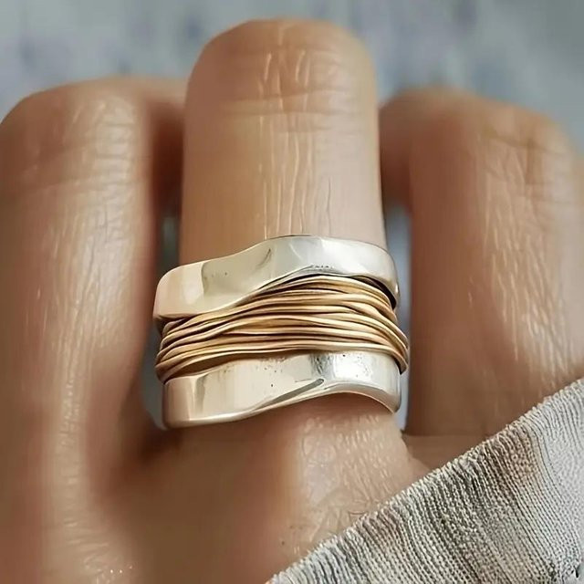YULIN Ring, doppelreihig, graviert, verschlungen, Bicolor, Damen, 10 - Bild 1