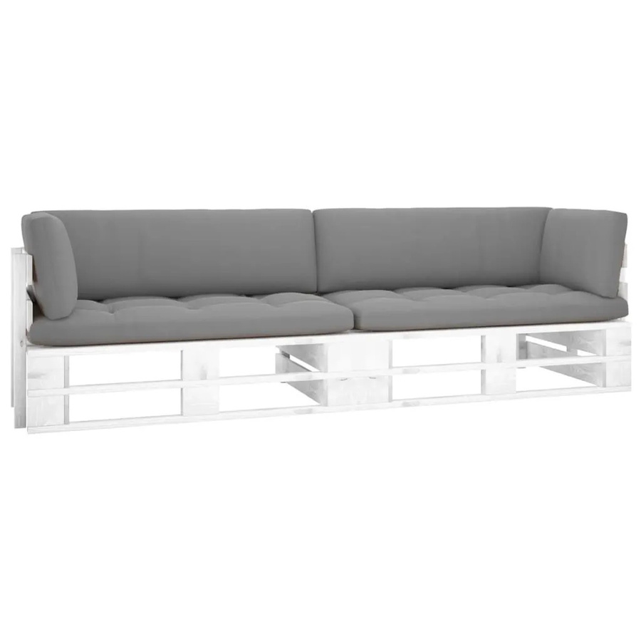 vidaXL 2-Sitzer-Palettensofa aus imprägniertem Kiefernholz in Weiß mit Polsterkissen für Garten und Terrasse - Bild 2