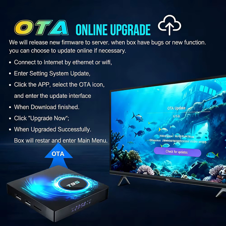 Android Smart TV Box T95 Media Streamer mit Android 16, 8K Auflösung, Allwinner H616, Bluetooth 6.0 und 5G WLAN in Schwarz - Bild 4