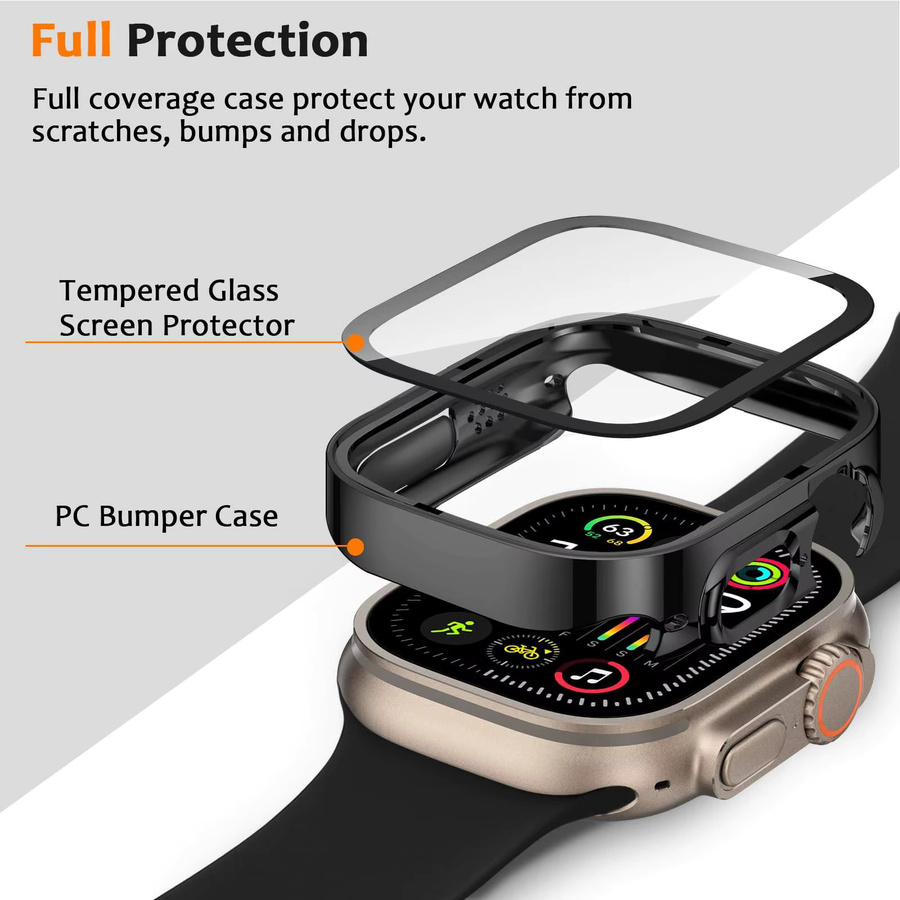 Displayschutzfolie für Apple Watch Case Ultra 2 3 49 mm, PC-Stoßstange, gehärtetes Glas - Bild 2