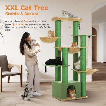 Pawz Road Kratzbaum für große Katzen mit Höhle und Hängematte aus Holz und Sisal, Höhe: 169 cm, Breite: 95 cm, Tiefe: 59 cm - Bild 3