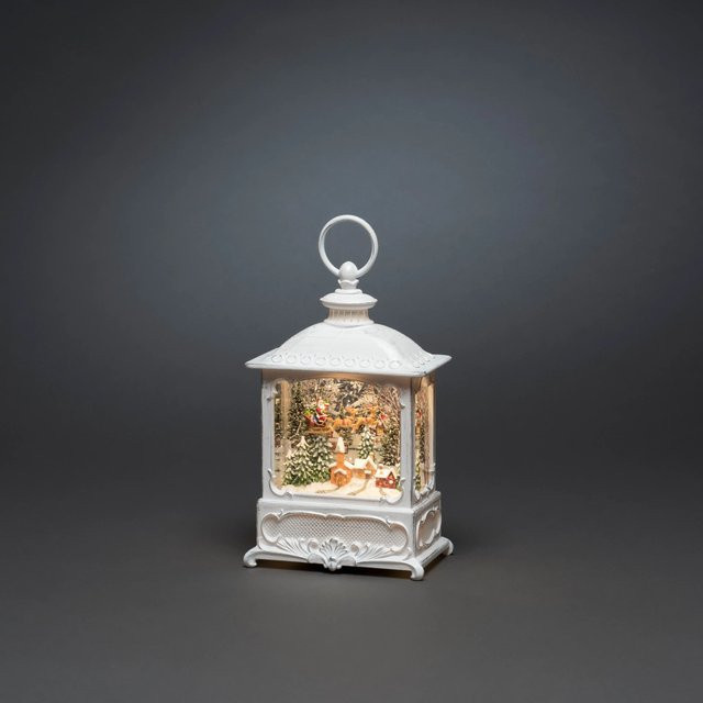 Konstsmide LED-Wasserlaterne Weiß mit fliegendem Weihnachtsmann über Dorf, B/T/H: 8,5 x 13,5 x 25 cm - Bild 1