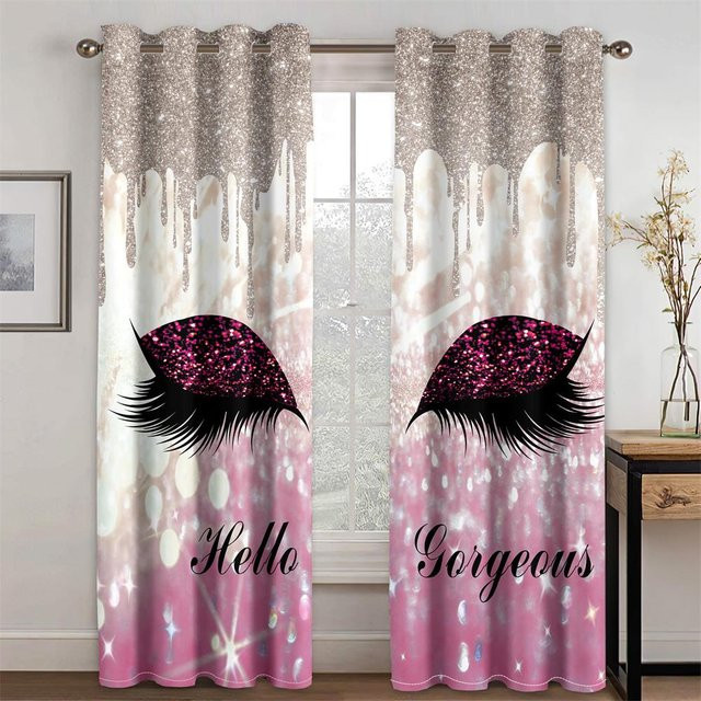Yiran Furniture Vorhänge mit 3D-Augenbrauen-Wimpern-Motiv in Lichtgrau, 2er-Set, halbtransparent, B: 100 cm, H: 130 cm - Bild 1