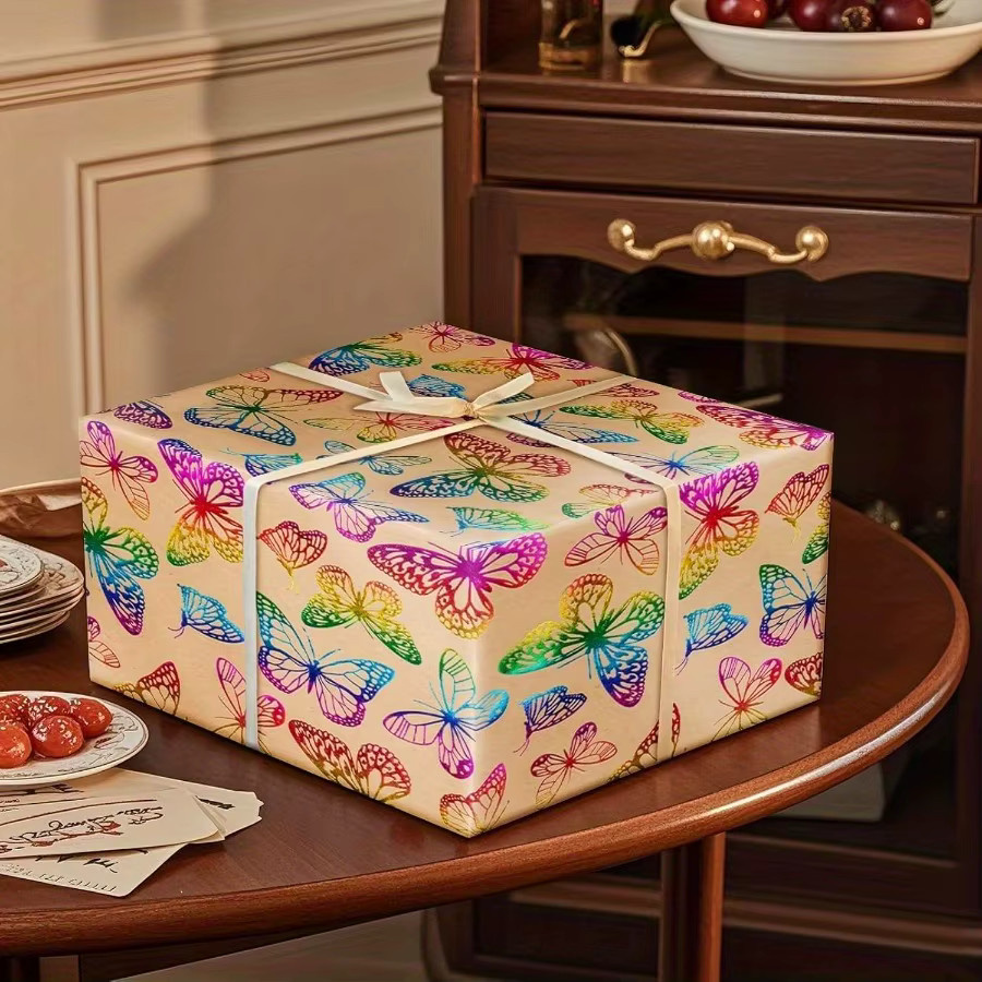 Goldblatt-Schmetterlings-Geschenkpapier aus Kraftpapier in Gold, Breite: 43 cm, Länge: 300 cm - Bild 2