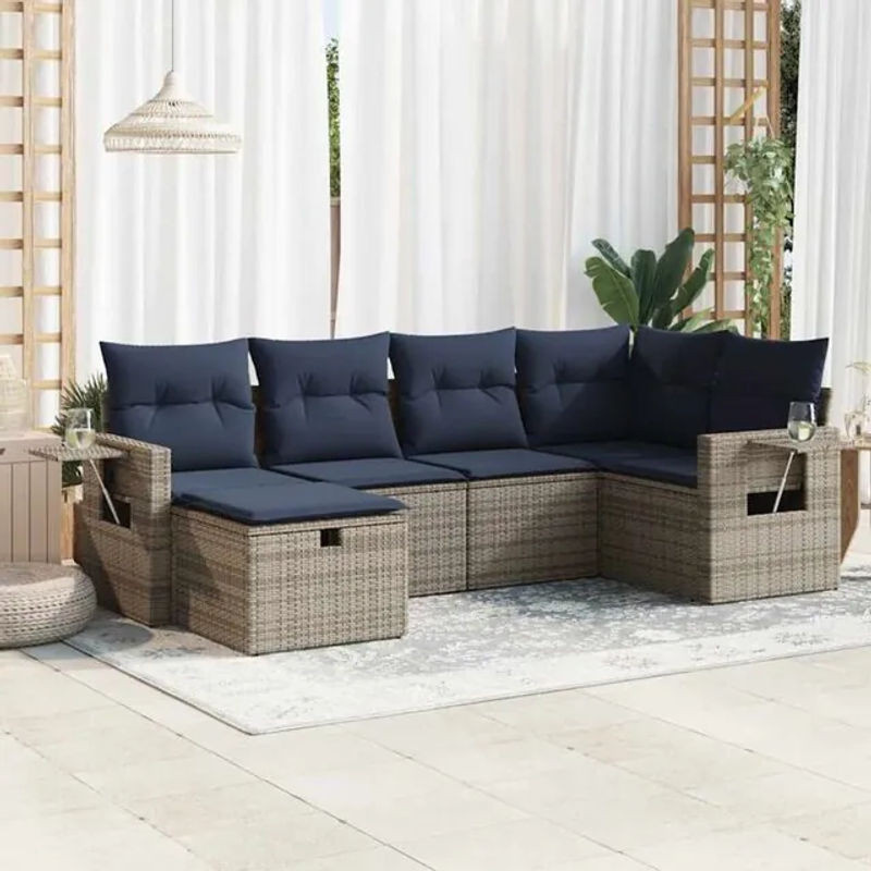 6-tlg. Garten-Sofagarnitur mit Kissen aus Polyrattan und Stahl in Grau von Vidaxl - Bild 1