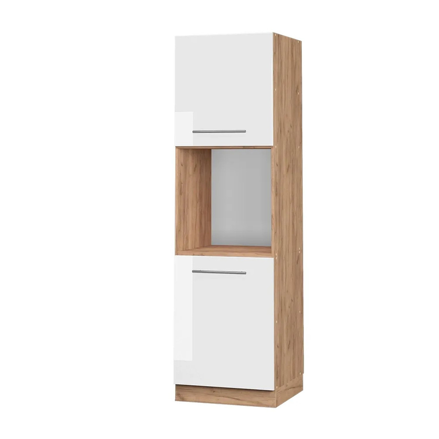 Vicco Herdumbauschrank Fame-Line in Weiß Hochglanz und Goldkraft Eiche mit offenen Regalen, B/T/H: 60,03 x 58,0 x 206,0 cm - Bild 2