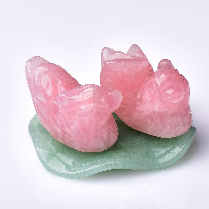 Yiran Furniture Rosenquarz und Aventurin Mandarinente als dekorative Kristallstein-Figur im pastoralen Stil, Pink und Grün - Bild 2