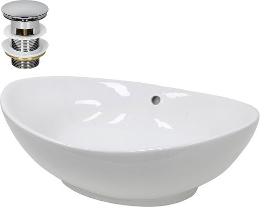 LuxeBath Keramik Waschbecken Weiß mit Ablaufgarnitur Silber und Überlauf B/T/H: 59 x 39 x 20 cm - Bild 1