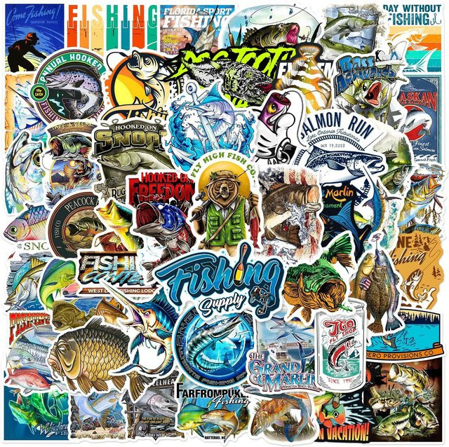 50 Stück Binchi Outdoor-Fischerei-Logo-Aufkleber, wasserfeste Graffiti-Aufkleber in Multicolour zur Dekoration von Notizbüchern, Koffern, Motorrädern und Fahrrädern - Bild 1