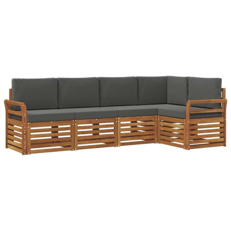 vidaXL Sofagarnitur 5-teilig aus Massivholz Akazie in Natur und Anthrazit mit L-Form und Polsterkissen - Bild 2