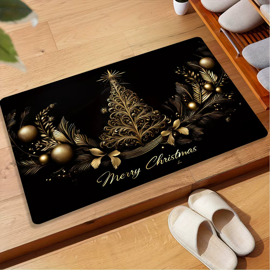VIKAMA Weihnachtsteppich mit schwarzem Weihnachtsbaum als Fußmatte für Wohnzimmer und Badezimmer, Schwarz, 40 x 40 cm - Bild 2