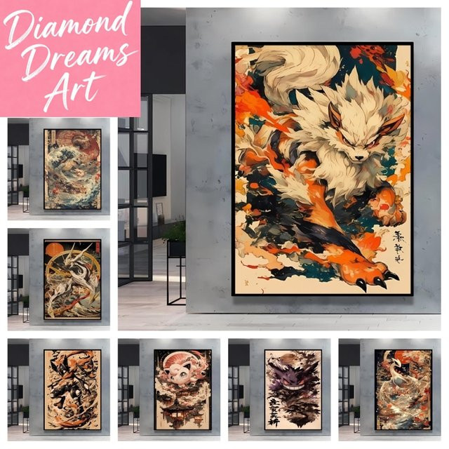 KAYOU Pokemon Arcanine und Pikachu 5D Diamantmalerei DIY Mosaik-Set als Wanddekoration in Mehrfarbig - Bild 1