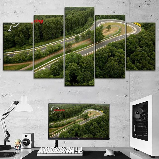 Nürburgring Rally Straße Poster Wandkunst von Niveous Art Museum als 5-teiliges Leinwandset in Multicolor für dein Wohnzimmer, Schlafzimmer oder Büro - Bild 1