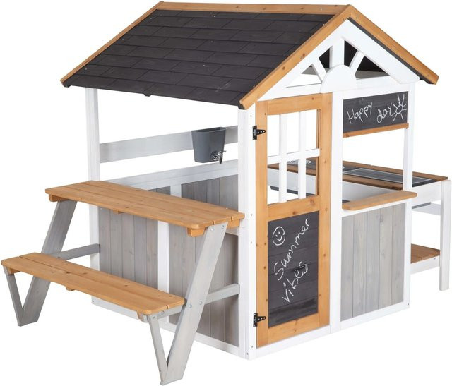 roba Gartenspielhaus aus Holz mit Spielküche Picknick Tisch und Bank Set - Bild 1