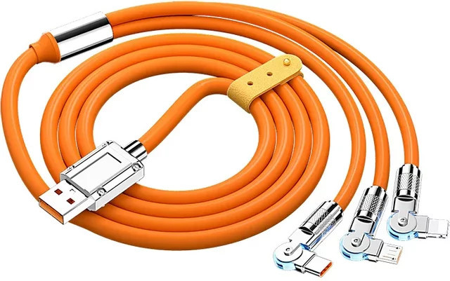 Ninth World 120 W Schnelllade-Datenkabel mit 180 Grad drehbarem Winkel aus Zinklegierung in Orange und Multicolour für Android und Apple - Bild 1