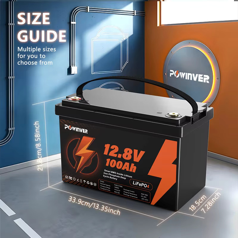 POWINVE LiFePO4 Batterie 12,8V 100Ah mit Smart BMS, 1280Wh Deep Cycle Lithium-Eisenphosphat-Akku in Schwarz für Solar, Wohnmobile und Boote - Bild 7