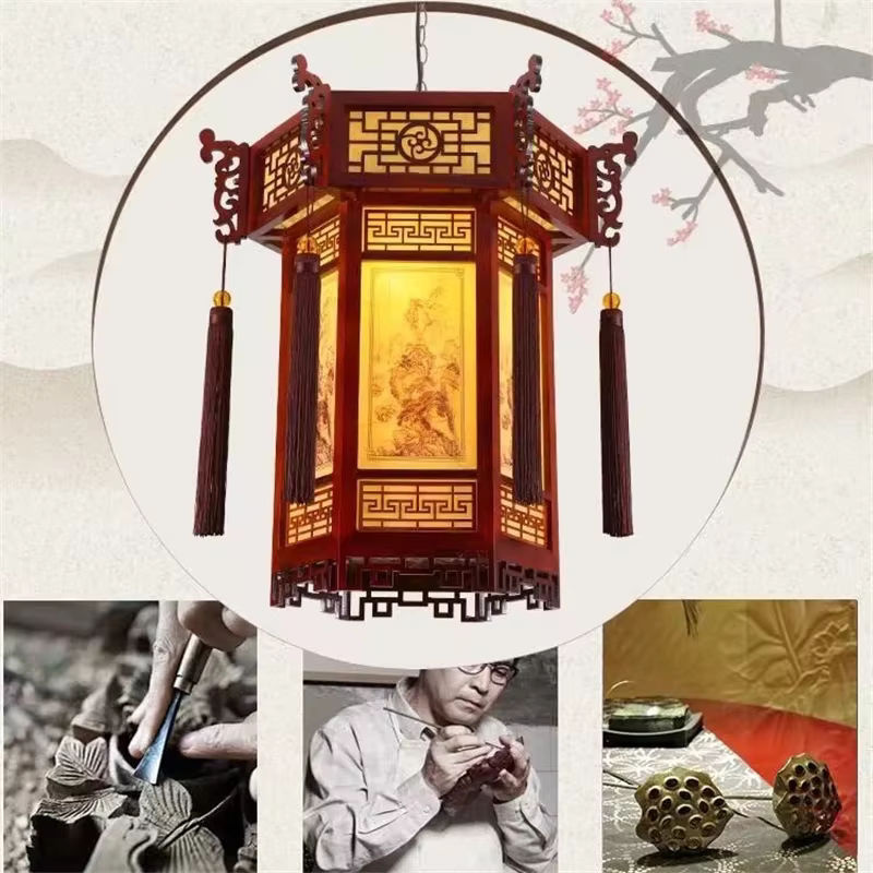 Lava Corki Hängelampe im chinesischen Stil aus Bambus in Braun und Beige für Wohnzimmer, Esszimmer oder Restaurant - Bild 5