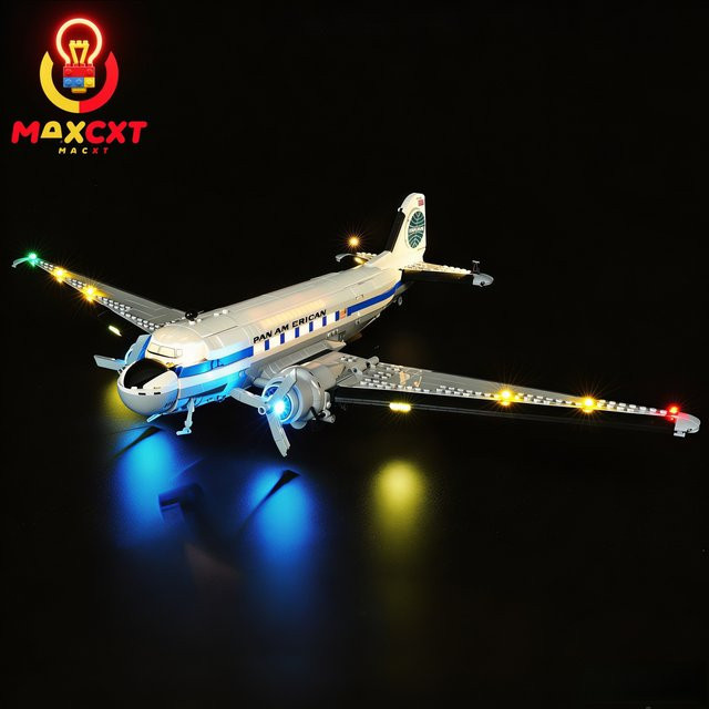 MAXCXT LED-Licht für LEGO 11378 Douglas DC-3 Pan American Airways Flugzeug, Dekorationslampe in Weiß und Blau - Bild 1