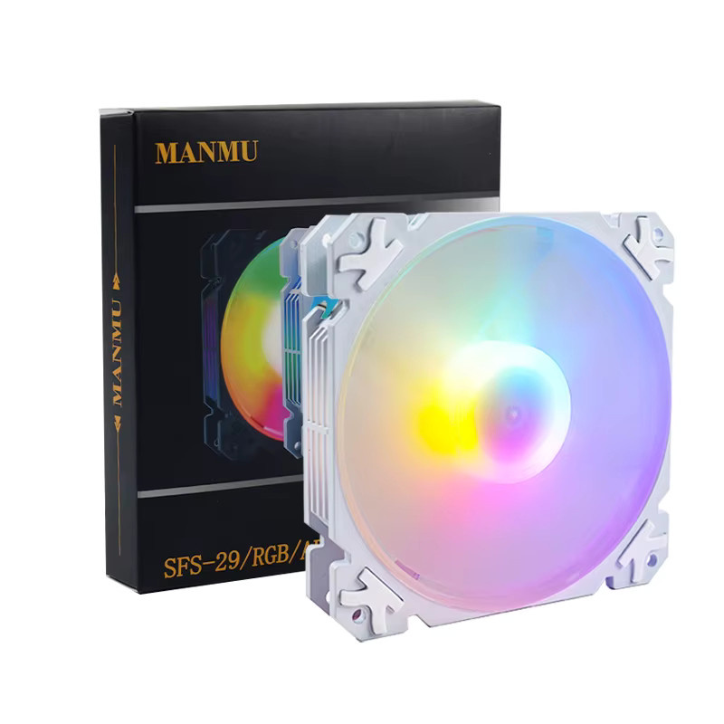 MANMU RGB Gehäuselüfter für PC und CPU-Kühler, 120 mm, Weiß - Bild 3