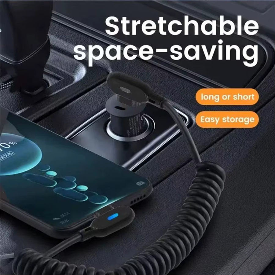 USB-C Schnellladekabel mit 6A Dual 90 Grad abgewinkeltem Stecker und leuchtender Lichtfederspule in Schwarz für Huawei und Honor Smartphones - Bild 4