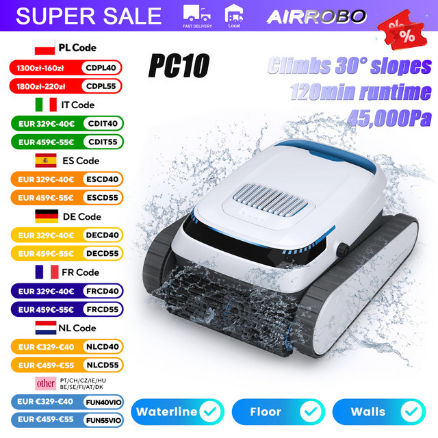 AIRROBO PC10 Kabelloser Pool-Roboter-Reiniger in Weiß mit 45000Pa Saugkraft, intelligenter Navigation, Wandkletterfunktion und 3 Reinigungsmodi - Bild 1