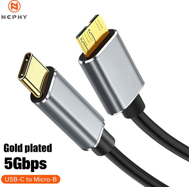 Nephy USB-C auf Micro-USB Datenkabel USB 3.0 in Schwarz für externe Festplatten und Laptops mit 5Gbps Hochgeschwindigkeit - Bild 1