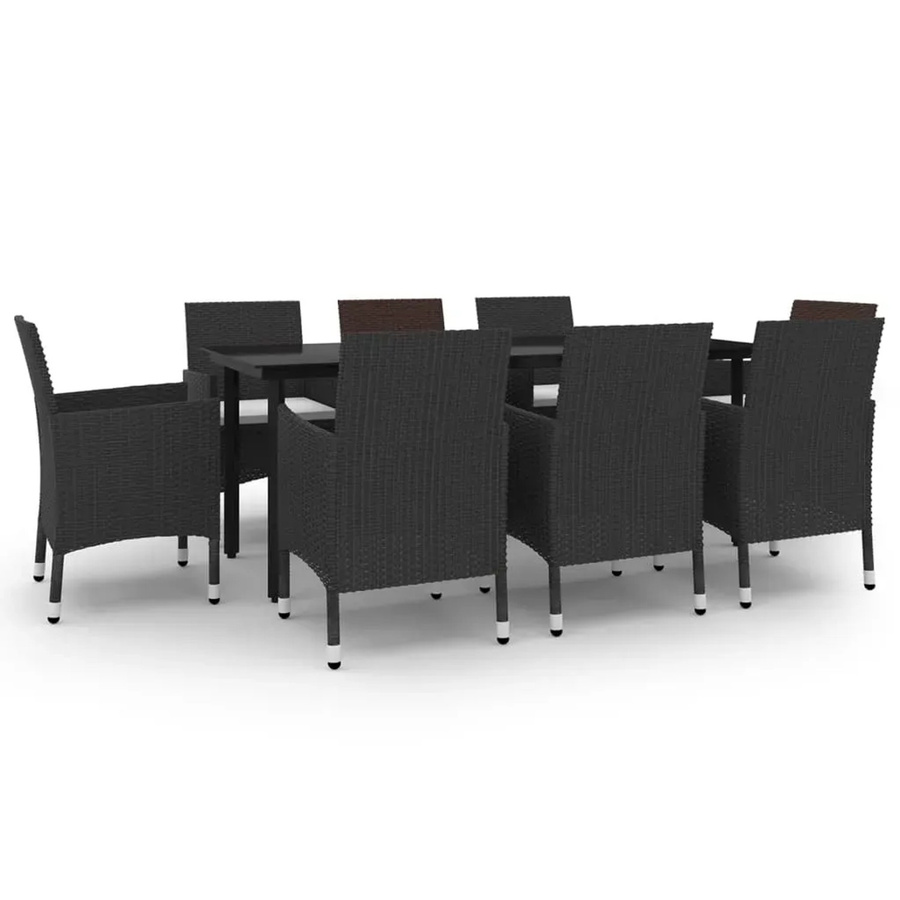 vidaXL 9-teilige Garten-Essgruppe aus Poly-Rattan und Glas in Schwarz-Weiß mit Auflagen - Bild 2