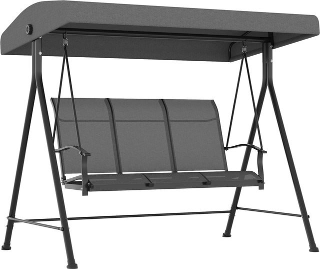 Outsunny 3-Sitzer Hollywoodschaukel mit verstellbarem Sonnendach in Grau, B/T/H: 195 x 118 x 170 cm - Bild 1