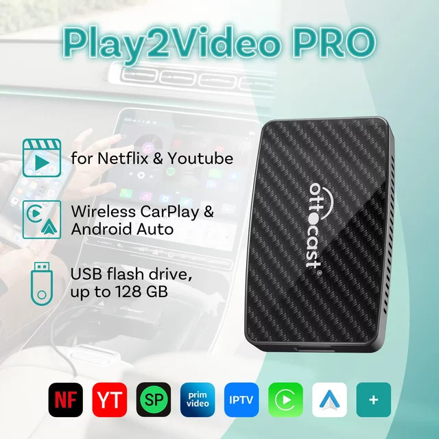 OTTOCAST Play2Video Pro Kabelloser CarPlay und Android Auto Adapter in Schwarz - Bild 1