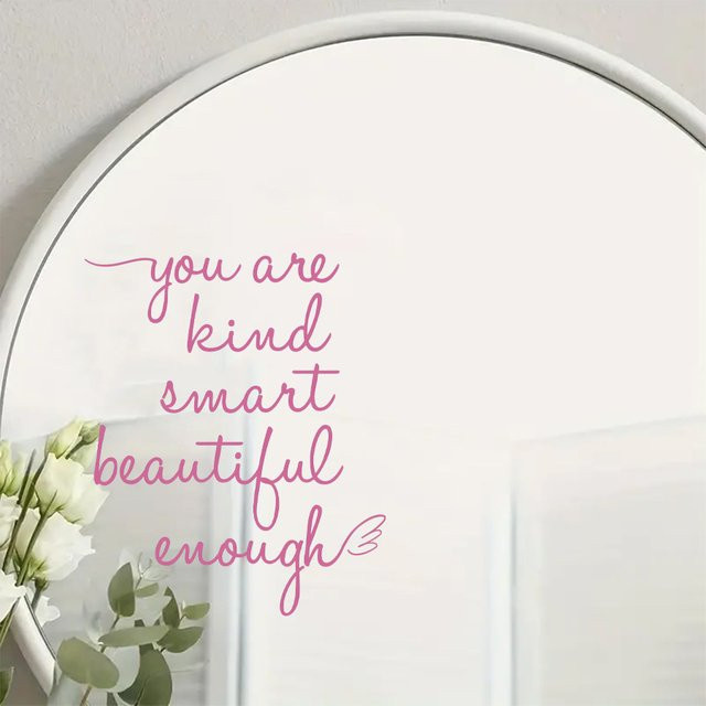 Selbstklebender Spiegelaufkleber mit Zitat Kind Smart Beautiful Enough von BRUP zur Wanddekoration für Badezimmer, Schlafzimmer und Wohnzimmer - Bild 1
