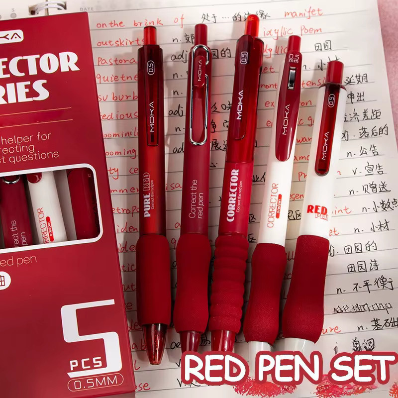 5 Stück rote Kugelschreiber mit 0,5 mm feiner Spitze und schnell trocknender Tinte für Schule und Büro - Bild 3