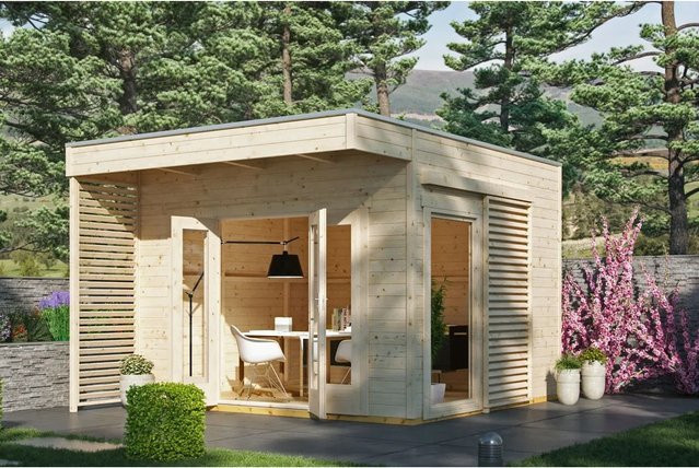 Skan Holz Gartenhaus Tokio 2 mit Flachdach aus unbehandeltem Holz, Farbe: beige, B/H/T: 340 x 270 x 340 cm - Bild 1