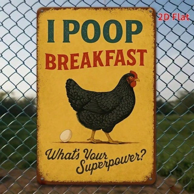 HELLOYOUNG Metall-Wanddekoration Breakfast Poop Retro-Schild für Küche und Badezimmer, B/H: 20,3 x 30,5 cm, Gelb - Bild 1