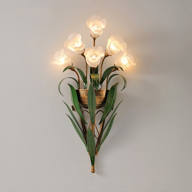 Wecus Wandleuchte im pastoralen Design mit Blumenmotiv in Weiß und Rosa für Wohnzimmer und Nachttisch - Bild 1