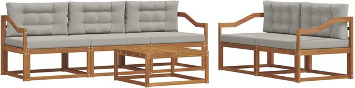 Modernes Outdoor-Sofagarnitur Set aus Akazie mit 6-teiligen Kissen in Natur und Hellgrau von vidaXL - Bild 1